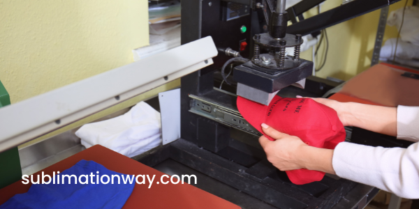 a heatpress doing sublimation on cap