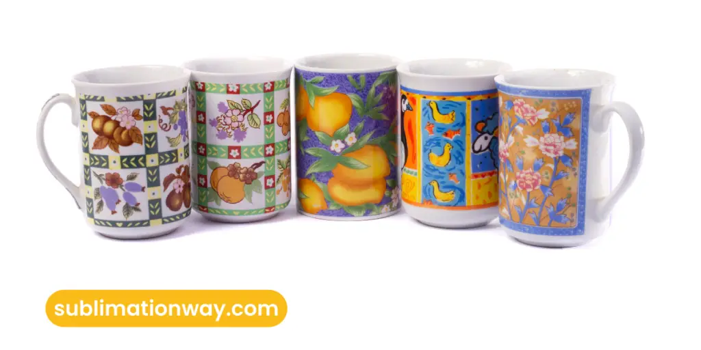 a group of sublimated mugs